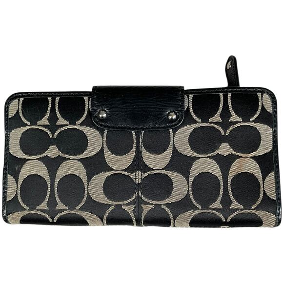 Y2K Coach Signature Accordion Wallet Black Tan Vintage Leather Trim designer - Picture 3 of 12